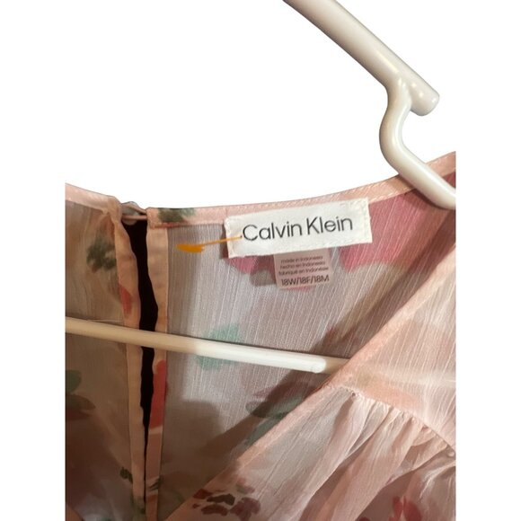 Calvin Klein Womens Floral Sheer Maxi Dress With Ruffled Sleeves Size 18W - Picture 2 of 5